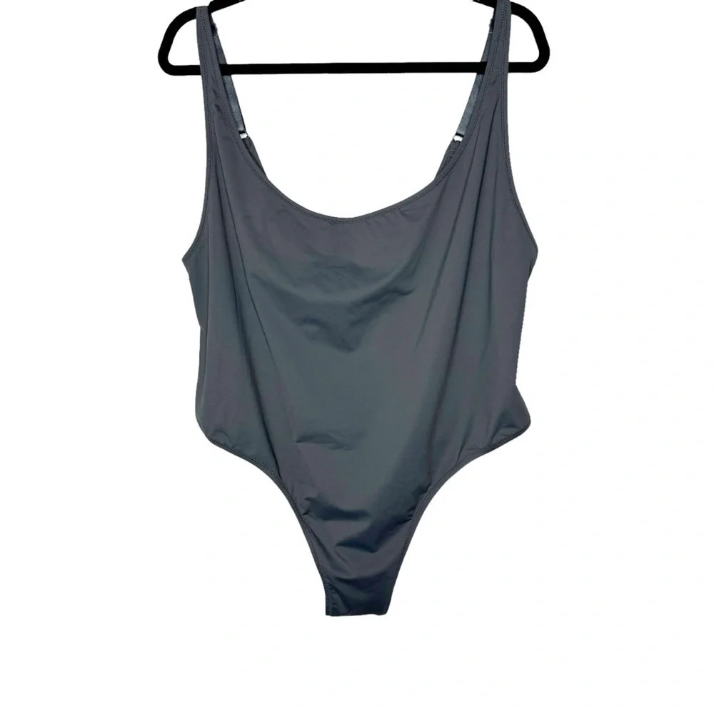 Skims Scoop Neck One Piece Swimsuit in Gunmetal Grey 4X